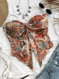 Colorful Ethnic Print Tube Top - Women's Twist Hem Irregular Wave Hem Top