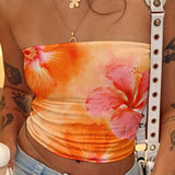 Colorful Hibiscus Graphic Tube Top - Vibrant, Stylish, Perfect for Summer Wear