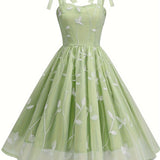 New Women'S Embroidered Mesh Tie-Up Dress