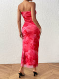 Elegant Strapless Bodycon Floral Print Tube Dress - Ruched, Split, Club & Party Wear for Women