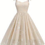 New Women'S Embroidered Mesh Tie-Up Dress