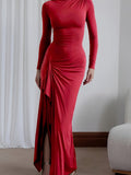 Casual Solid Color Pleated Asymmetrical Dress