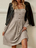 Elegant Square Neck A-Line Long Sleeve Dress - Women's Slim Fit Dresses for Spring & Fall - Chic, Comfortable, and Versatile Clothing for Ladies