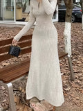 [Long Sleeve Fall Dress] Ribbed V Neck Dress, Casual Long Sleeve Dress For Fall & Winter, Women's Clothing