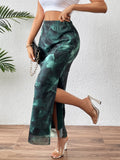 Tie Dye Side Split Slim Skirt, Elegant High Waist Maxi Skirt For Spring & Summer, Women's Clothing