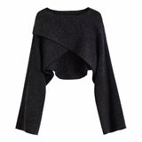 Women Crisscross Sweater Crop Pullover Relaxe-fit Cross Front Knit Wrap Jumper Knitwear Teen-girl Fall Winter Elegant Outfit