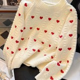 [Autumn Heart Pattern Pullover Sweater] Cozy Heart Pattern Pullover Round Neck Autumn And Winter Sweater, Fall Sweaters