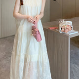 Chic French Vintage Lace Embroidered Halter Dress - Sleeveless, Off-Shoulder with Tie Back Detail, Summer Long Maxi for Women