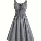 Stunning Ruched Tie Front Sling Dress - Elegant Cinched Waist, Pleated Cami Design, Solid Color, Flowy, Comfortable, Versatile, Perfect for Spring & Summer, Women's Clothing, Everyday Wear, Party Dress, Vacation Outfit