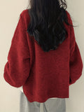 Cozy Womens Crew Neck Pullover Sweater - Relaxed Fit, Dramatic Drop Shoulder & Trendy Split - Soft Knit, Everyday Casual Style - Solid Color Wardrobe Staple