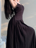Chic Summer Backless Cami Dress - V-Neck, Waist-Cinching, Solid Color, Perfect for Beach Vacations & Casual Wear