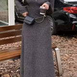 [Long Sleeve Fall Dress] Ribbed V Neck Dress, Casual Long Sleeve Dress For Fall & Winter, Women's Clothing