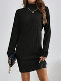 Stylish Turtle Neck Knit Dress - Soft, Elegant, Textured Long Sleeve Design for Spring & Fall, Comfortable Women's Clothing for Everyday Wear