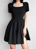Black Square Neck Short Sleeve Dress