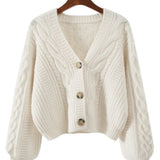 Women'S Sweater Cardigan Vintage Solid Cable Knit V Neck Long Sleeve Button Down Coat for Fall Winter