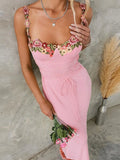 Floral Trim Bodycon Dress with Tie Detail