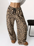 Y2K Elastic Waist Wide Leg Pants - Leopard Pattern Low Waist For Spring & Fall - Women's Clothing