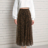 Women's Leopard Print Skirt - 100% Polyester A-Line Midi Skirt with Elastic Waist, Knitted Fabric, Lightweight for Spring/Summer/Fall - Y2K Young Fashion Style