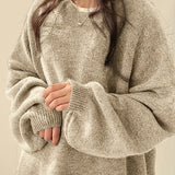 Cozy Womens Crew Neck Pullover Sweater - Relaxed Fit, Dramatic Drop Shoulder & Trendy Split - Soft Knit, Everyday Casual Style - Solid Color Wardrobe Staple