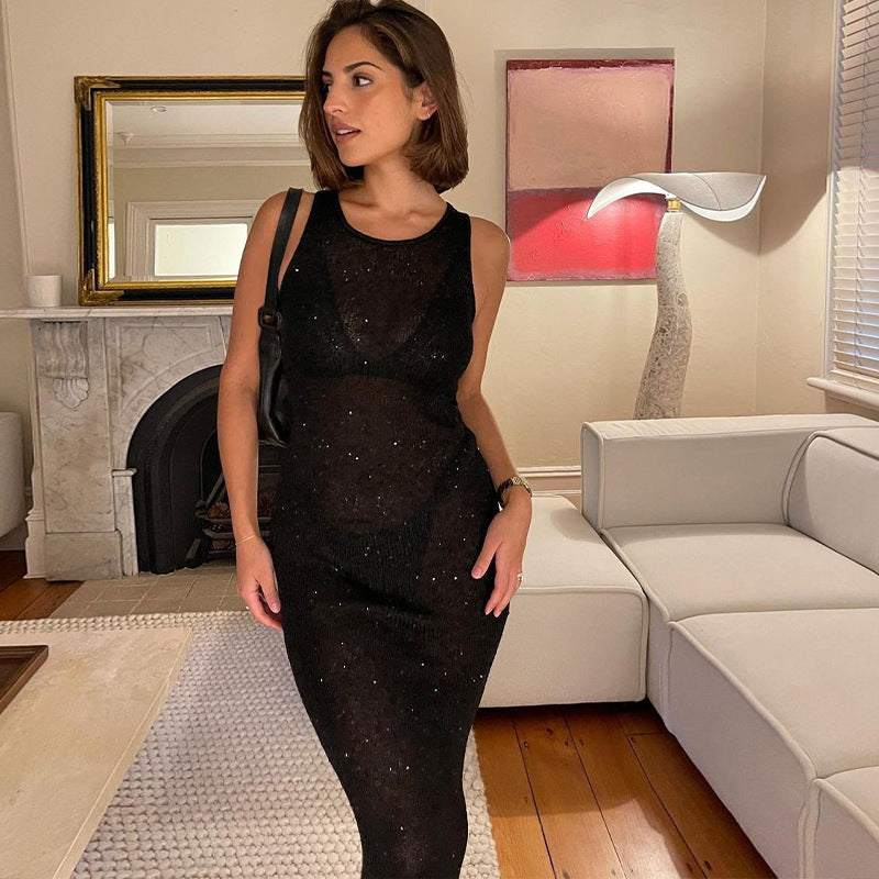 women's clothing autumn new fashion sexy U-neck slim fit vest dress female