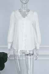 Pbong - White Casual Solid Patchwork V Neck Tops