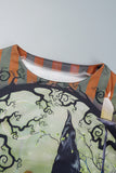 Pbong - Orange Casual Print Basic O Neck Tops