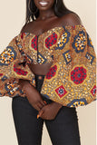 Pbong - Red Sweet Print Patchwork Zipper Off the Shoulder Tops