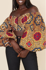 Pbong - Red Sweet Print Patchwork Zipper Off the Shoulder Tops