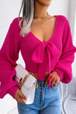 Pbong - White Sexy Solid With Bow V Neck Tops