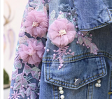 Pbong mid size graduation outfit romantic style teen swag clean girl ideas 90s latina aestheticAutumn Women Denim Jacket Embroidery Three-dimensional Floral Jeans Jacket Beading Pearl Ripped Hole Bomber Outerwear P778