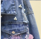 Pbong mid size graduation outfit romantic style teen swag clean girl ideas 90s latina aestheticAutumn Women Denim Jacket Embroidery Three-dimensional Floral Jeans Jacket Beading Pearl Ripped Hole Bomber Outerwear P778