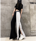New Arrival Women Fashion Contrast Cargo Pants Female Elastic Waist Wide Leg Trousers Ladies Korean High Street Pant Plus Size