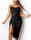 Pbong mid size graduation outfit romantic style teen swag clean girl ideas 90s latina aestheticV Neck Spaghetti Strap Midi Dress Satin Women Black Ruched Split Summer Club Backless Sleeveless Party Bodycon Dresses