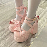 New Women Mary Janes High Heels Shoes Chunky Sandals Summer Fashion Retro Bow Lolita Shoes Party Platform Pumps