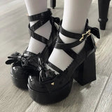 New Women Mary Janes High Heels Shoes Chunky Sandals Summer Fashion Retro Bow Lolita Shoes Party Platform Pumps