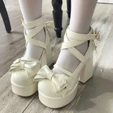 New Women Mary Janes High Heels Shoes Chunky Sandals Summer Fashion Retro Bow Lolita Shoes Party Platform Pumps