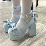 New Women Mary Janes High Heels Shoes Chunky Sandals Summer Fashion Retro Bow Lolita Shoes Party Platform Pumps