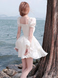 Summer Chiffion Elegant Midi Dress Women Kawaii Clothing Short Sleeve Beach Style Party Dress Office Lady pink dress