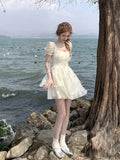 Summer Chiffion Elegant Midi Dress Women Kawaii Clothing Short Sleeve Beach Style Party Dress Office Lady pink dress