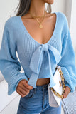 Pbong - White Sexy Solid With Bow V Neck Tops