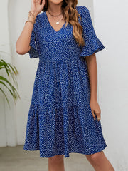 Printed V-Neck Knee-Length Dress