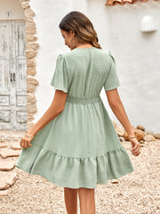 Flutter Sleeve Ruffle Hem Dress, Casual V-neck Dress For Spring & Summer, Women's Clothing