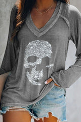 Pbong - Grey Casual Patchwork Hot Drilling V Neck Tops