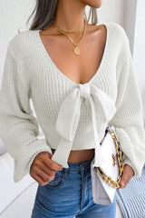 Pbong - White Sexy Solid With Bow V Neck Tops