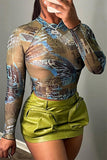 Pbong - Letter Print Sexy Street Print Patchwork O Neck Tops