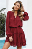 Tied Frill Trim Puff Sleeve Mini Dress