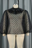 Pbong - Black Casual Dot Patchwork See-through Half A Turtleneck Tops