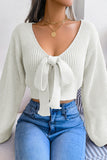 Pbong - White Sexy Solid With Bow V Neck Tops