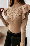 Pbong - White Elegant Solid Lace Half A Turtleneck Tops