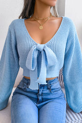 Pbong - White Sexy Solid With Bow V Neck Tops